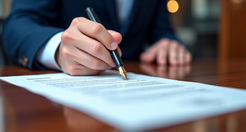 Business professional signing a legal contract